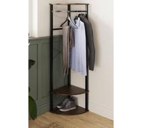 Walnut Effect Black Metal Corner Hallway Storage Rack - Brown