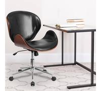 FWStyle Walnut Effect Black Faux Leather Executive Office Swivel Chair FWStyle Black