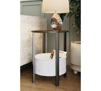 FWStyle Round Industrial Design Side Table With Cream Fabric Storage Base