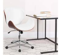 Fwstyle Walnut Effect White Faux Leather Executive Office Swivel Chair White