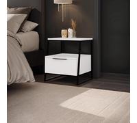 Fwstyle White 1 Drawer Bedside Table Nightstand Black Metal