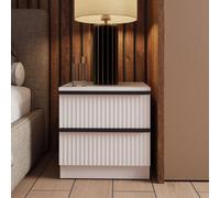 FWSTYLE White 2 Drawer Bedside Table Nightstand Scalloped Ripple Effect Finish