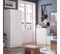 Fwstyle White 3 Piece Bedroom Furniture Set Bedside, Wardrobe, 4 Drawer Chest