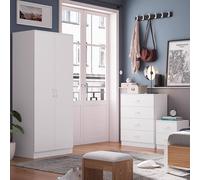 Fwstyle White 3 Piece Bedroom Furniture Set Bedside, Wardrobe, 4 Drawer Chest White One Size