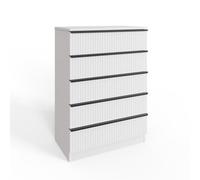 Fwstyle White 5 Drawer Chest Of Drawers Scalloped Ripple Effect Tall Slim