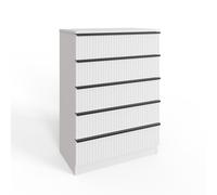 FWStyle White 5 Drawer Chest Of Drawers Scalloped Ripple Effect Tall Slim FWStyle White