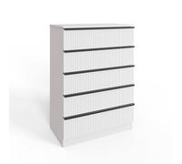 Fwstyle White 5 Drawer Chest Of Drawers Scalloped Ripple Effect Tall Slim White One Size