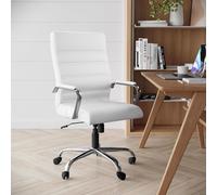 FWStyle White & Chrome Faux Leather Low Back Office Chair FWStyle White