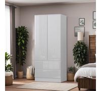 Fwstyle White Gloss 2 Door Wardrobe With 2 Drawers Scratch Resistant