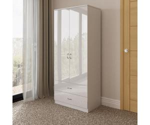 Fwstyle White Gloss 2 Door Wardrobe With 2 Drawers Scratch Resistant