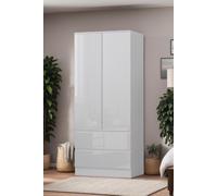 FWStyle White Gloss 2 Door Wardrobe With 2 Drawers Scratch Resistant FWStyle White