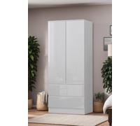 Fwstyle White Gloss 2 Door Wardrobe With 2 Drawers Scratch Resistant White One Size