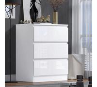Fwstyle White Gloss 3 Drawer Chest Of Drawers, Modern Bedroom Storage Cabinet With Handle-Free Design, Deep And Metal Runners, H