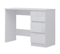 FWStyle White Gloss 3 Drawer Dressing Table or Home Office Desk, Modern Scandinavian Style with Matt Frame, Handle-Free Design and Metal Runners, H72 x W99 x D40 cm