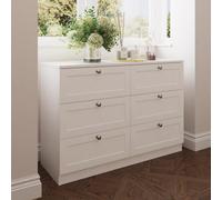 Fwstyle White Panelled 6 Drawer Chest (H) 77Cm (W) 110Cm (D) 40Cm Extra Deep Drawers