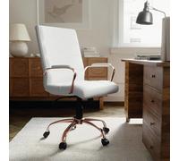 Fwstyle White & Rose Gold Faux Leather Low Back Designer Office Chair