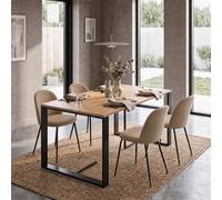 FWStyle Willow 140x80cm Oak Dining Table + 4 Mustard Dining Chairs in Yellow | Size: 140x80 cm FWStyle Yellow 140x80 cm