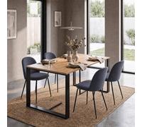 Fwstyle Willow 140X80Cm Oak Dining Table + 4 Steel Blue Dining Chairs Blue