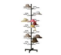 FWTXZTER Black Clothes Rack for Hat, Metal Hat Stand, Hat Holder in Wardrobe and Entrance Area, Hat Shop Freestanding Hat Stand, Parcel Rack Rotatable Movable (Black, 7)