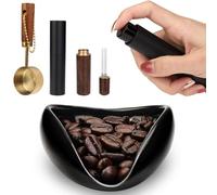 FWUNYVN 4Pcs Coffee Bean Dosing Cup, Spray Bottle, Spoon and Stirrer Tool Set, Coffee Bar Accessories Ceramic Espresso Dosing Funnel Spray Bottle for Reducing Coffee Static, Coffee Lover Gift (Black)