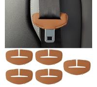 FWUNYVN 5PCS Seats Belt Buckle Cover,Car Seats Belt Fixing Buckle Decorate Protector Leather Cover,Seats Belt Silencer Clip Holster,Seats Belt Buckle Cover for Most Vehicles -Khaki