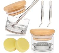 FWUNYVN 6Pcs Nail Brushes Washing Cup Set with Tweezers, Absorbent Sponge, Dappen Dish with Lid for Acrylic Nails, Glass Nail Art Brush Cleaner Cup Portable Nail Tool, Layered Nail Art Brush Wash Cup