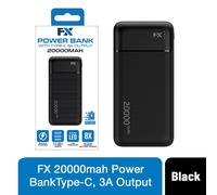 FX 20000 mAh Powerbank with Type-C 3A Output, Black