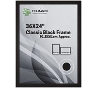 FX 24 X 36 Inch Poster Frame Engineered Wood and Plexiglass, Black Poster Frame 61 X 91.5cm Dual Orientation Landscape or Portrait, 36x24 Inch Poster Frames Wall Hanging Display Photos for Home