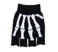 FX Fingerless gloves Skeleton Hand Bones Halloween Knitted Black Mitts Goth with Knitted Design