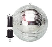 FX Lab Lightweight Mirror Ball Kit 12-Inch Silver Glitter Ball with Battery Powered 7rpm Rotating Motor for Disco Party Lights, DJ Functions, Wedding and Event Dance Floor Lighting