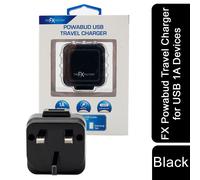 FX Mains Charger Powabud for USB 1A & Micro USB Devices for USB 1A - Black