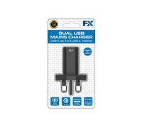 FX Mains Charger USB 1A Compatible with USB Devices, Black