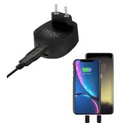 FX Multicoloured Dual USB Mains Charger 2.4 AMP Plug (EU), Black