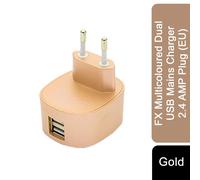 FX Multicoloured Dual USB 'Mains Charger' 2.4 AMP Plug Gold FX Gold