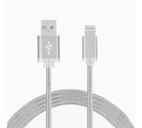 FX Powabud Braided USB Data Cable for Phone 6 and Pad Sync & Charge - Silver