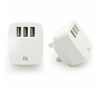 FX Powabud Mains USB Charger - 2 or 3 Port, 2.1Amp/3.1Amp - White - Simultaneous