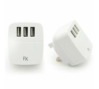 FX Powabud Mains USB Charger 2-Port or 3-Port White (FXPBM3WH) - Smart IC, 5V 1A, Multiport USB Wall Charger