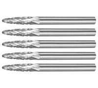 FX0316M03, 3mm Diameter Tungsten Carbide Rotary Files, 1/8" Shank, Double Cut Tree Shape Radius End Rotary Burrs Tool, for Wood Carving, Welding, Metal Carving Polishing, 5Pcs