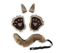 Fxaelian Comic German Shepherd Fox Cat Dog Wolf Bear Costume Paws Tail Ears Hair Clips 5 PCS Pack Faux Fur Halloween Cosplay Party Costume Accessories F Light Brown