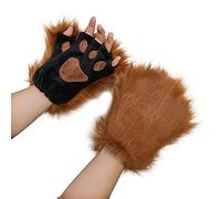 Fxaelian Cosplay Animal Cat Wolf Dog Bear Fox Paws Claws Gloves Mittens Halloween Christmas Cosplay Party Costume Accessories B Brown