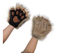 Fxaelian Cosplay Animal Cat Wolf Dog Bear Fox Paws Claws Gloves Mittens Halloween Christmas Cosplay Party Costume Accessories B Light Brown