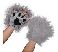Fxaelian Cosplay Animal Cat Wolf Dog Fox Paws Claws Gloves Mittens Halloween Christmas Cosplay Party Costume Accessories B Grey