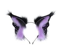 Fxaelian Cosplay Animal Purple Butterfly Fairy Fox Wolf Cat Dog Ears Headband Hairband Halloween Costume Party Headpiece Headwear Hair Accessories Fluffy Faux Fur