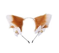 Fxaelian Cosplay Comic Anime Animal Fox Cat Dog Ears Headband Hairband Hir Hoop with Jingle Bells Bows Halloween Cosplay Costume Party Ears Headpiece Headdress Hair Accessories Headwear Brown White