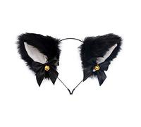 Fxaelian Cosplay Comic Anime Animal Fox Cat Dog Ears Headband Hairband Hir Hoop with Jingle Bells Bows Halloween Cosplay Costume Party Ears Headpiece Hair Accessories Headwear Black and White