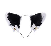 Fxaelian Cosplay Comic Anime Animal Fox Cat Dog Ears Headband Hairband Hir Hoop with Jingle Bells Bows Halloween Cosplay Costume Party Ears Headpiece Hair Accessories Headwear Black White