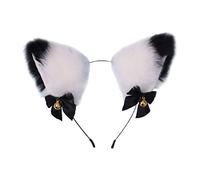 Fxaelian Cosplay Comic Anime Animal Fox Cat Dog Ears Headband Hairband Hir Hoop with Jingle Bells Bows Halloween Cosplay Costume Party Ears Headpiece Headdress Hair Accessories Headwear White Black