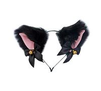Fxaelian Cosplay Comic Anime Animal Fox Cat Dog Ears Headband Hairband Hir Hoop with Jingle Bells Bows Halloween Cosplay Costume Party Ears Headpiece Hair Accessories Headwear Black
