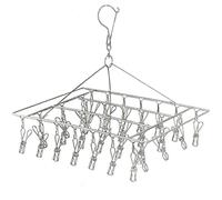 FXDM Metal Sock Hanger, Stainless Steel Drying Rack with 40pcs Pegs and Swivel Hook, Windproof Laundry Metal Square Hanger for Socks, Underwear