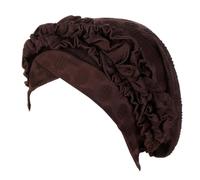 Fxhixiy Turban Hats for Women Ruffle Solid Flower Caps Pre Tied Chemo Cancer Chemotherapy Headwraps Headwear Hair Cover, Coffee, M